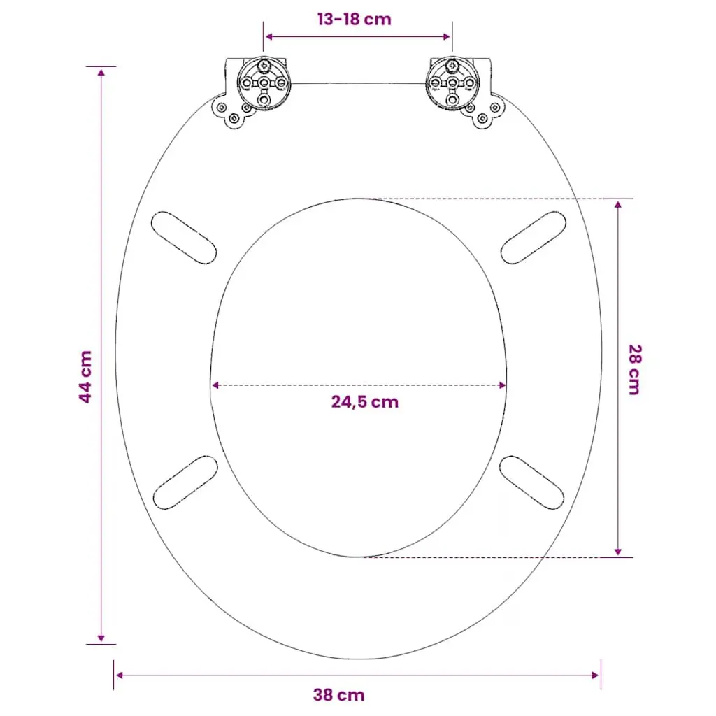 MDF Universal Toilet Seat Black Adjustable Chrome Hinges Durable Bathroom Fixture