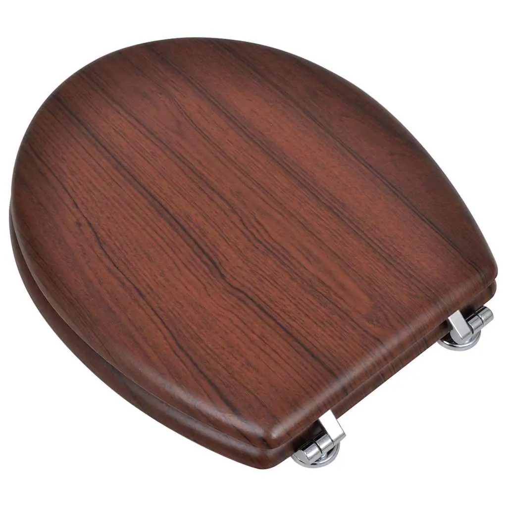 Toilet Seat MDF Lid Brown Durable with Chrome Hinges