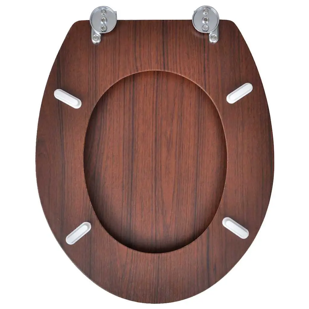 Toilet Seat MDF Lid Brown Durable with Chrome Hinges