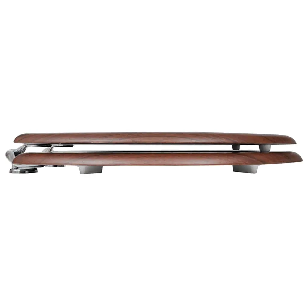 Toilet Seat MDF Lid Brown Durable with Chrome Hinges