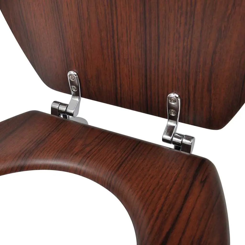 Toilet Seat MDF Lid Brown Durable with Chrome Hinges