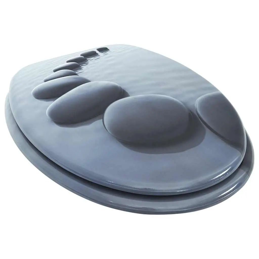 Toilet Seat Grey MDF Lid Adjustable Hinges Standard Size Easy Install