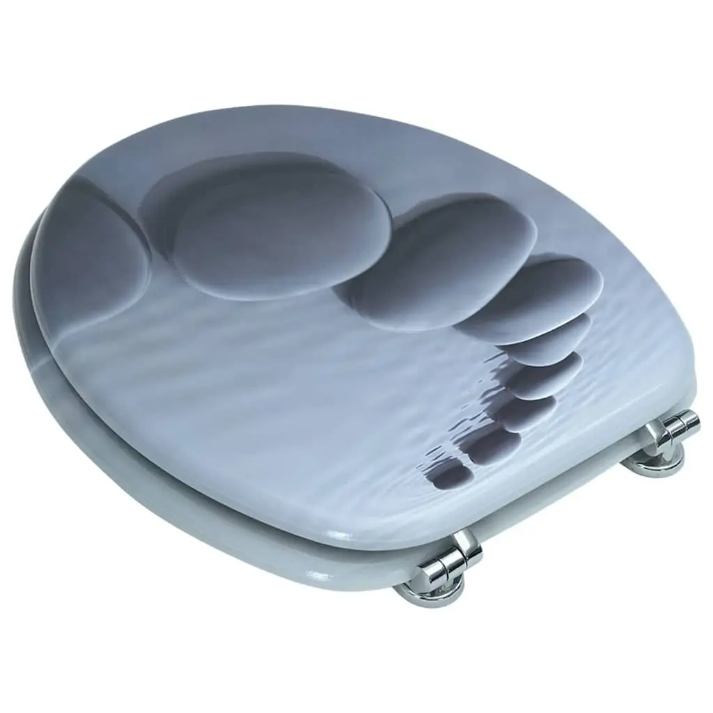Toilet Seat Grey MDF Lid Adjustable Hinges Standard Size Easy Install