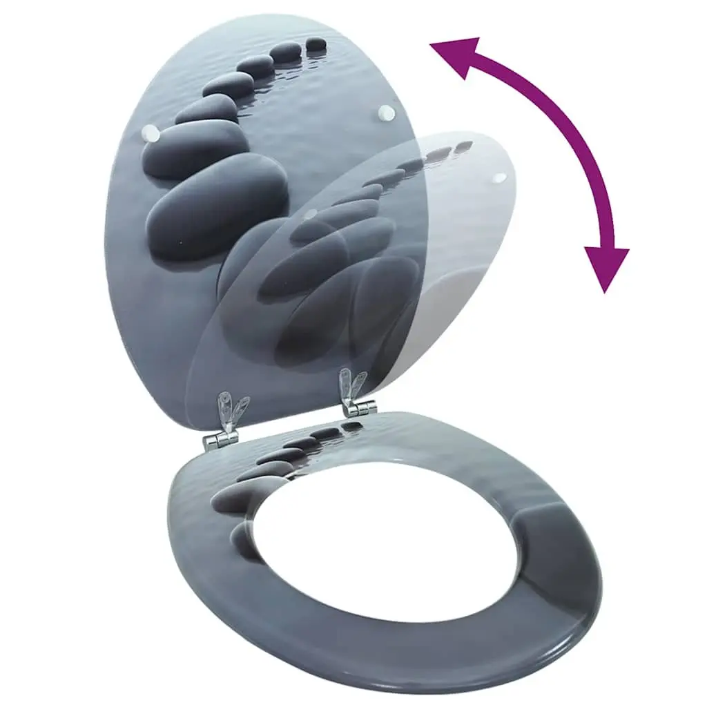 Toilet Seat Grey MDF Lid Adjustable Hinges Standard Size Easy Install