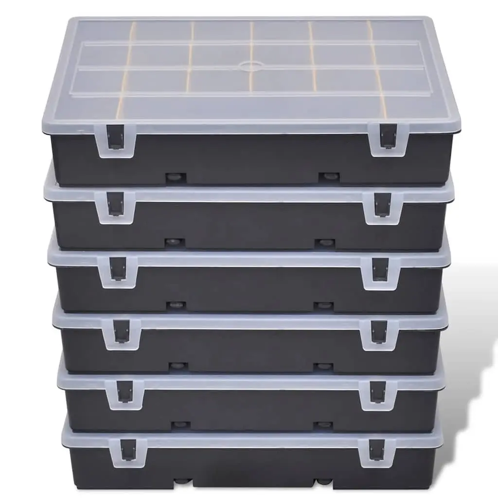 Storage Box Sort Case Set of 6 Black Compartment Organizer Tool Small Parts