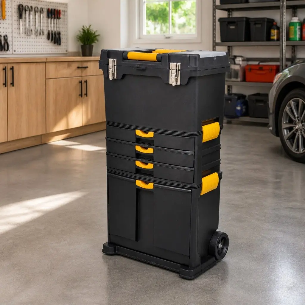 Tool Chest Trolley Portable Storage Organizer with Drawers Black