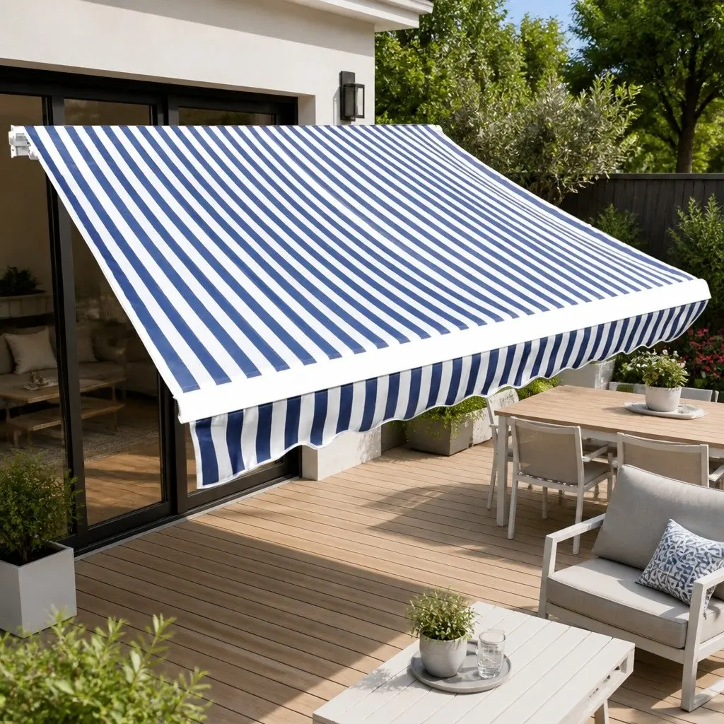 Awning Replacement Fabric UV Resistant Polyester Blue White 3x2.5m