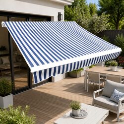 Awning Replacement Fabric Blue White 3x2.5m UV Resistant Polyester Canvas Shade