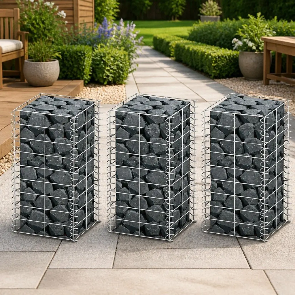 Gabion Basket Set Wire Mesh Retaining Wall 25 x 25 x 50 cm