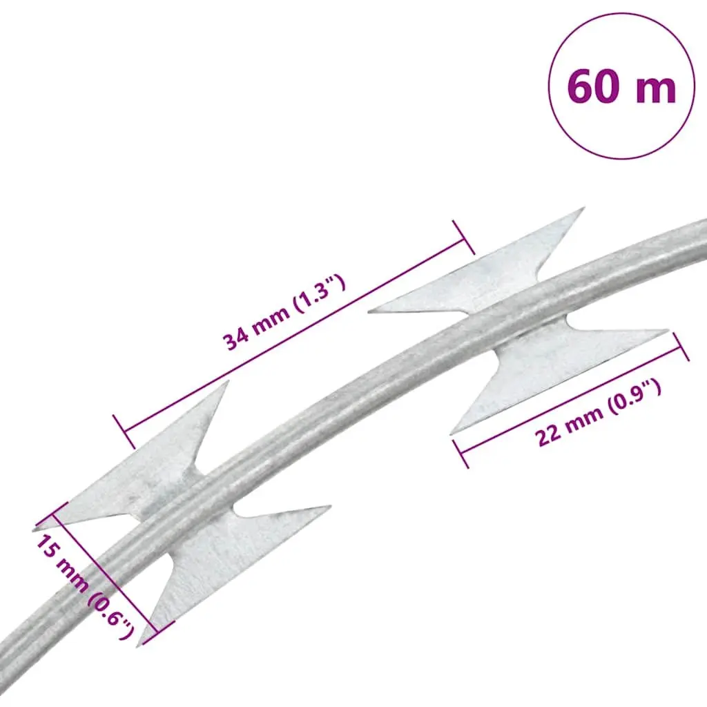 Razor Wire Helical Roll Galvanised Steel 60m