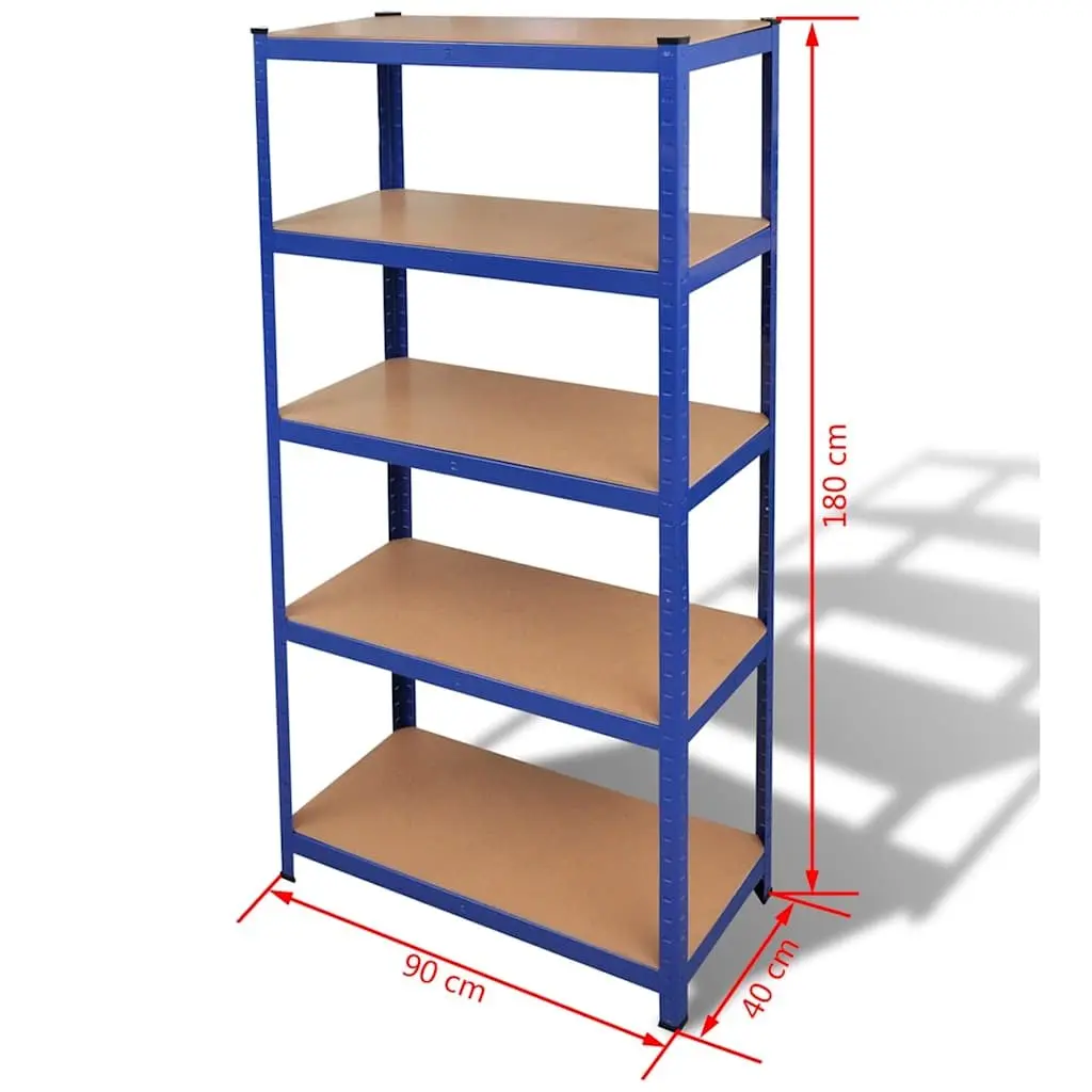 5-Layer Industrial Storage Shelf Heavy Duty Steel Frame Engineered Wood Blue