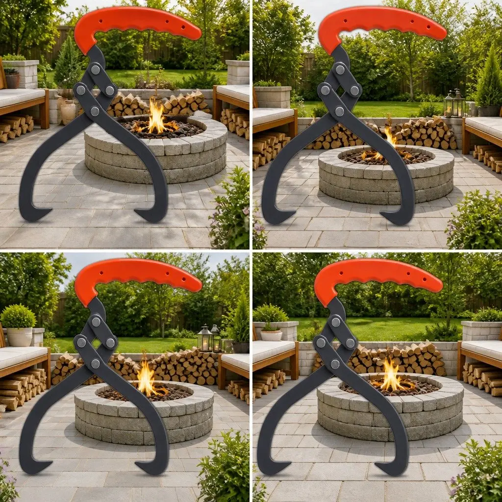 Log Tongs Ergonomic Handle Sharp Hooks 4 Piece