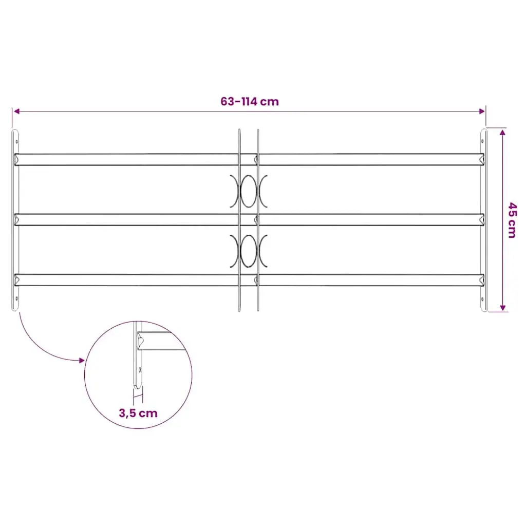 Security Grille Adjustable Width 700-1050 mm 3 Crossbars Silver