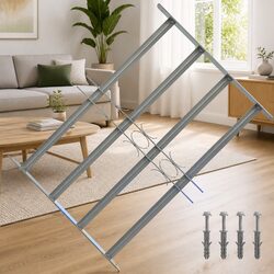 Window Security Grille 4 Crossbars Adjustable 500-650mm Silver Steel Protective