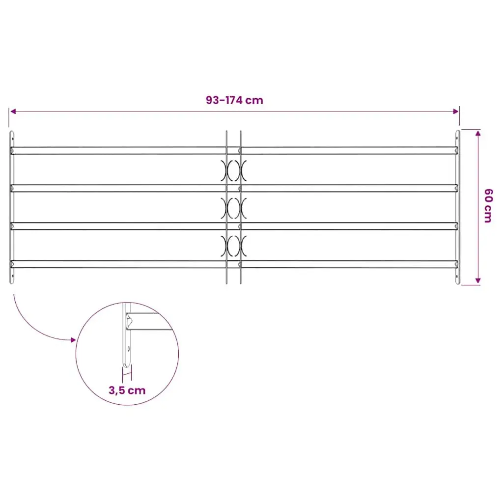 Security Grille Adjustable Window Protection 4 Crossbars 1000-1500mm Silver