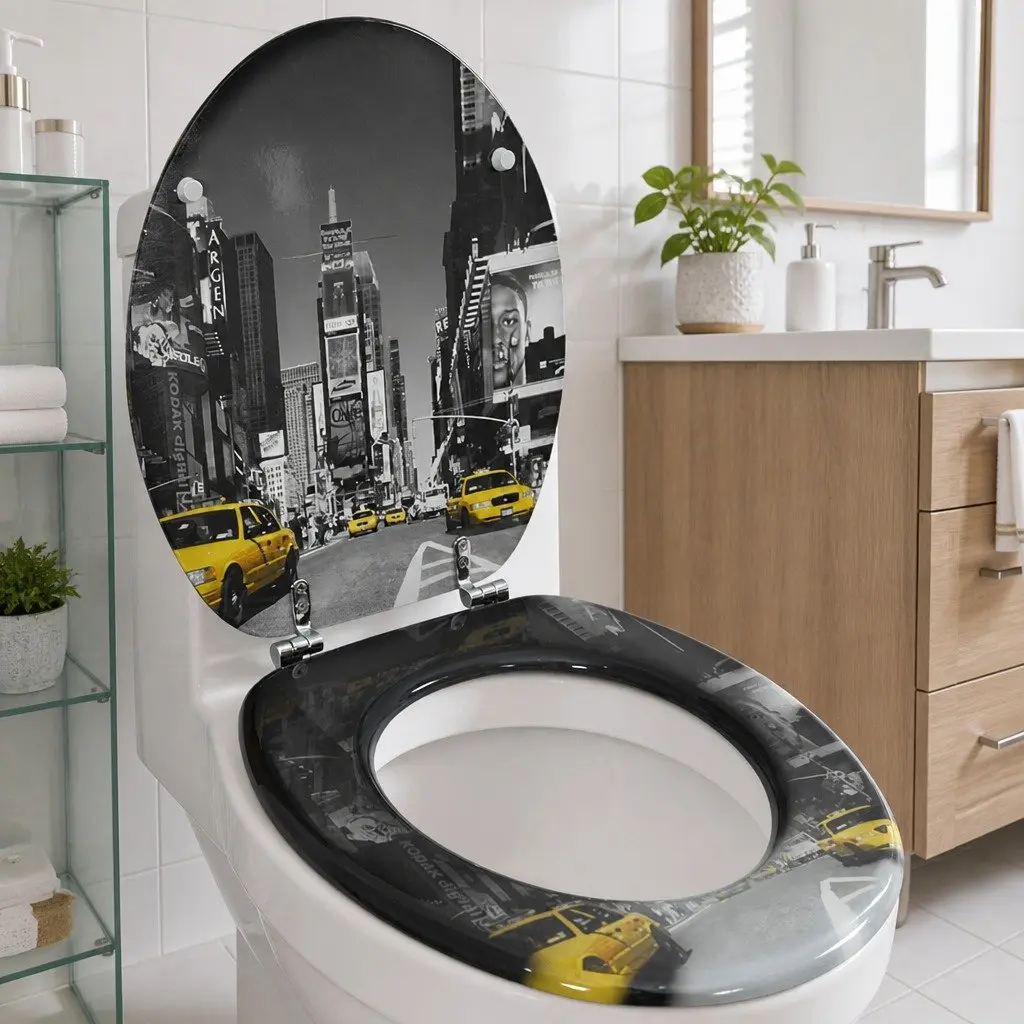 Toilet Seat MDF Hard Close Adjustable Multicolour Durable Bathroom Fixture