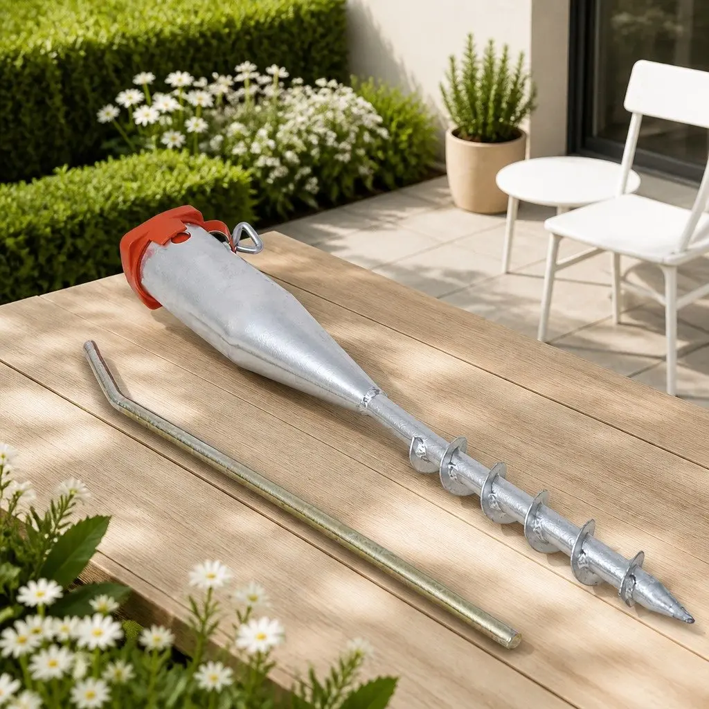 Outdoor Umbrella Stand Sturdy Soil Insert 55cm Silver