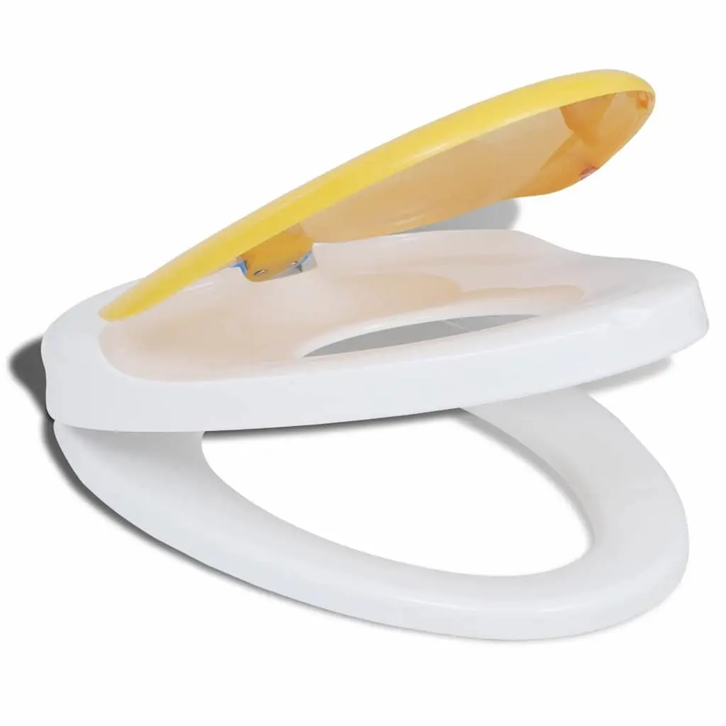 Toilet Seat Soft-Close Yellow White Dual Size for Adults Children Family Bathroom
