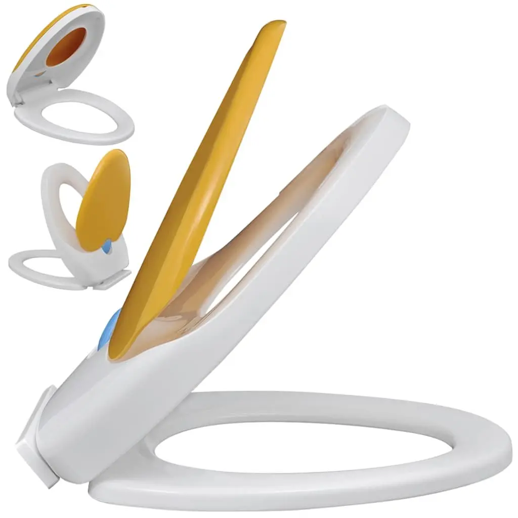 Toilet Seat Soft-Close Yellow White Dual Size for Adults Children Family Bathroom
