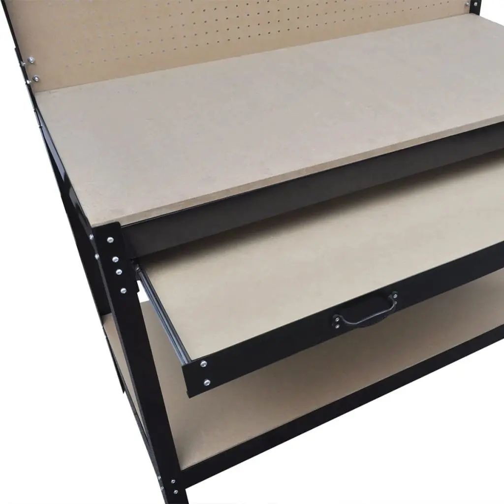 Steel Workbench Brown with Pegboard Hooks and Drawer for Tool Storage and Workspace Organization