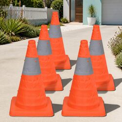 Pop-up Traffic Cones 42cm High-Visibility Reflective Safety Warning Road Set of
