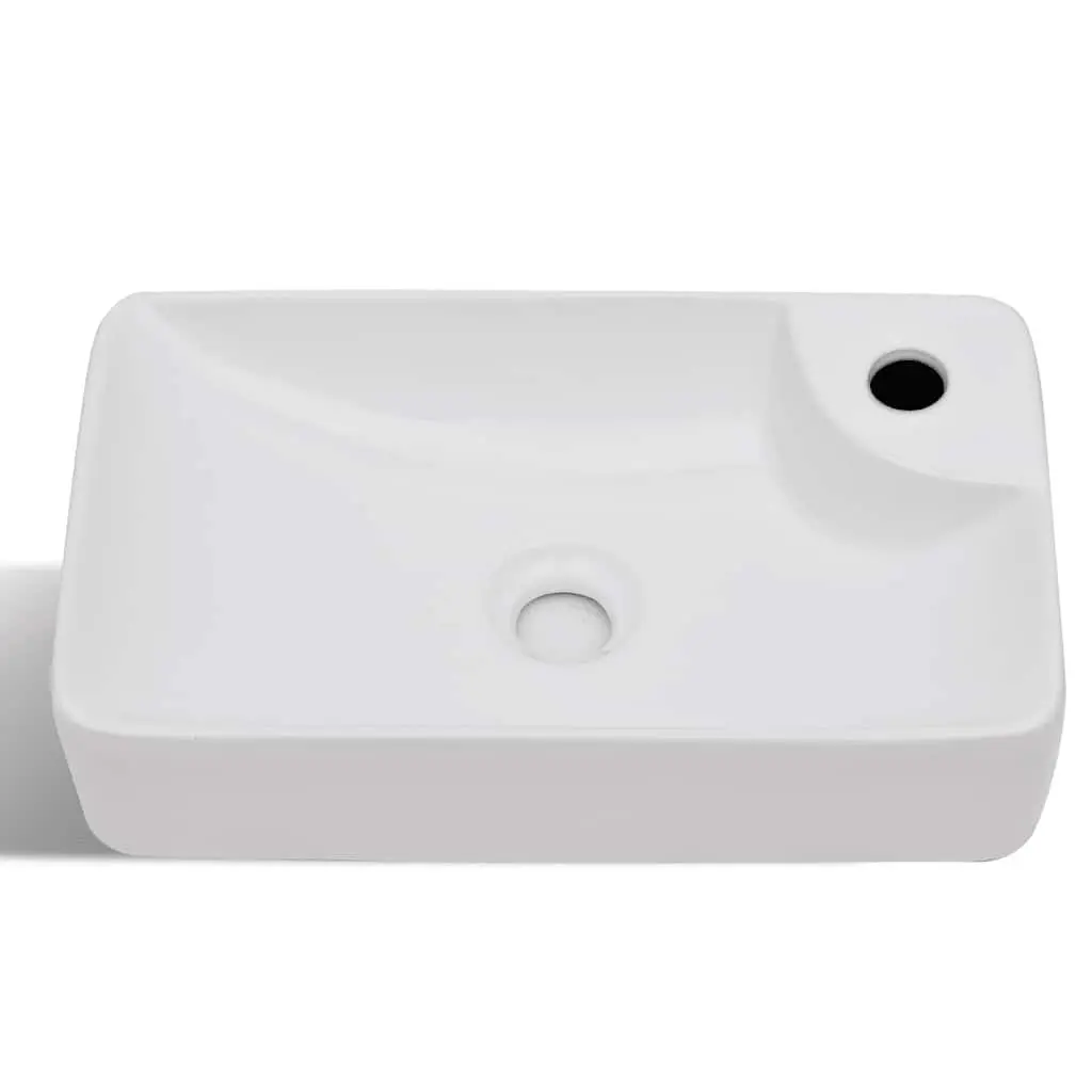 White Ceramic Bathroom Basin Sink Bowl Wash Vessel Faucet Hole Modern Elegant