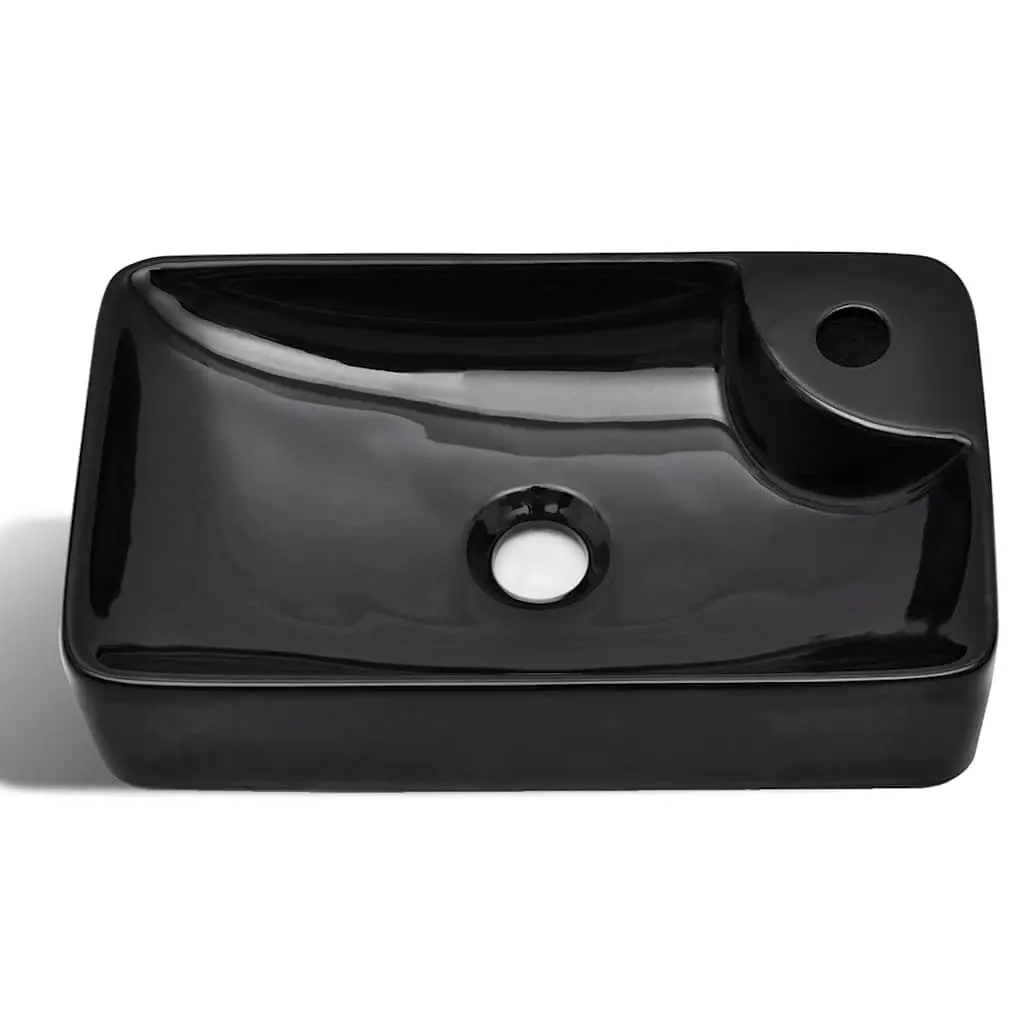 Black Ceramic Bathroom Basin Sink with Faucet Hole Modern Washroom Vessel