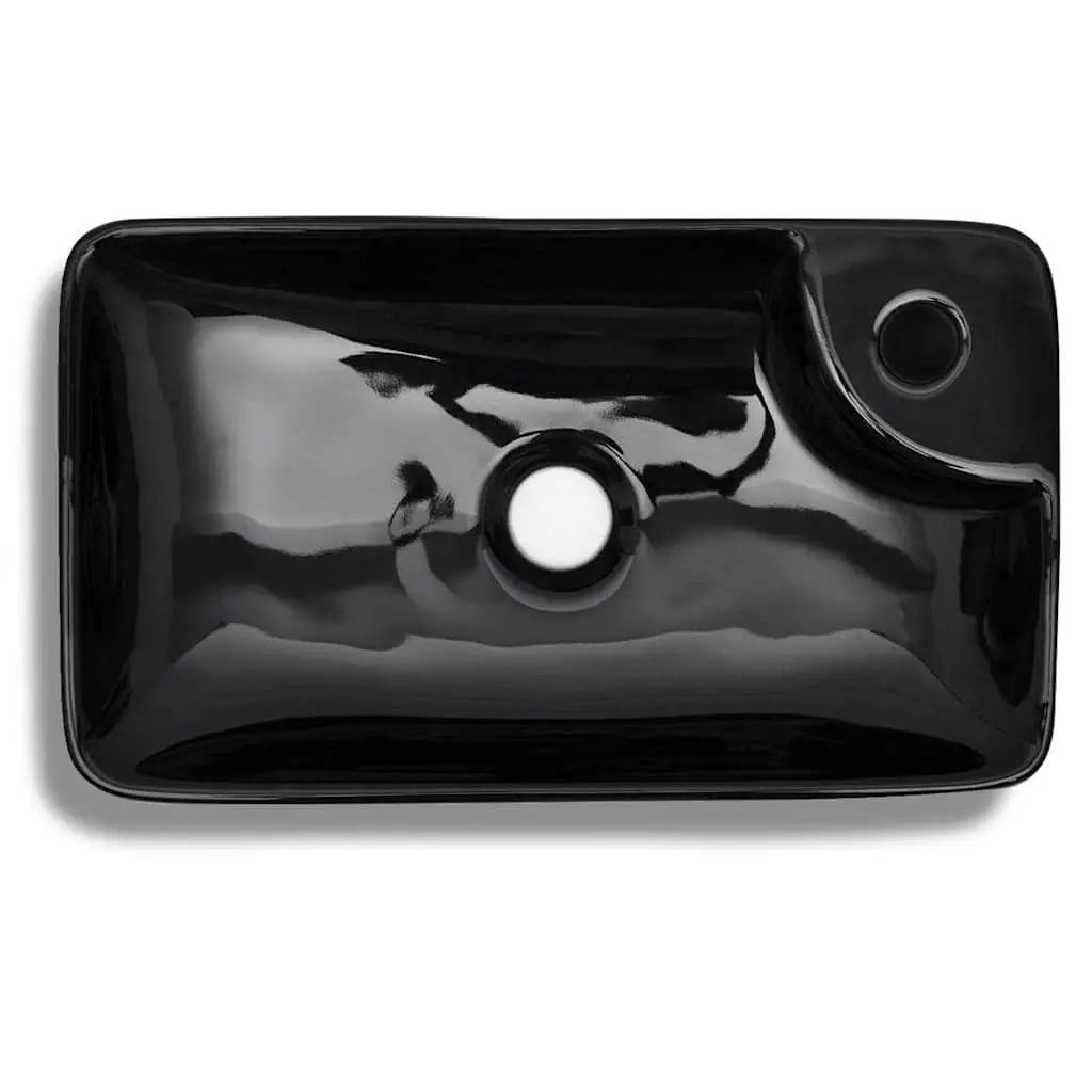 Black Ceramic Bathroom Basin Sink with Faucet Hole Modern Washroom Vessel