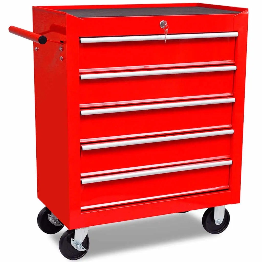 Tool Trolley Workshop Storage Cabinet Lockable 5 Drawers Grey