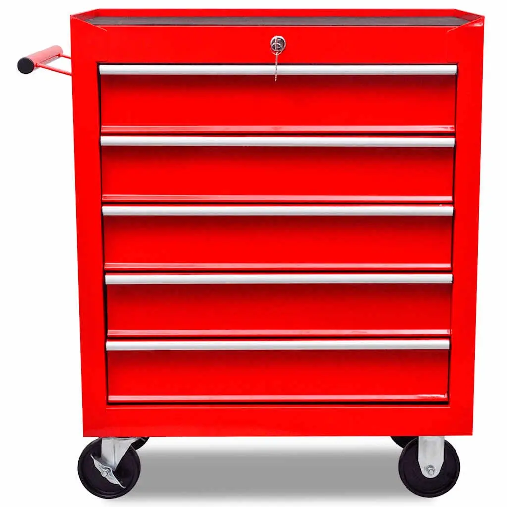 Tool Trolley Workshop Storage Cabinet Lockable 5 Drawers Grey