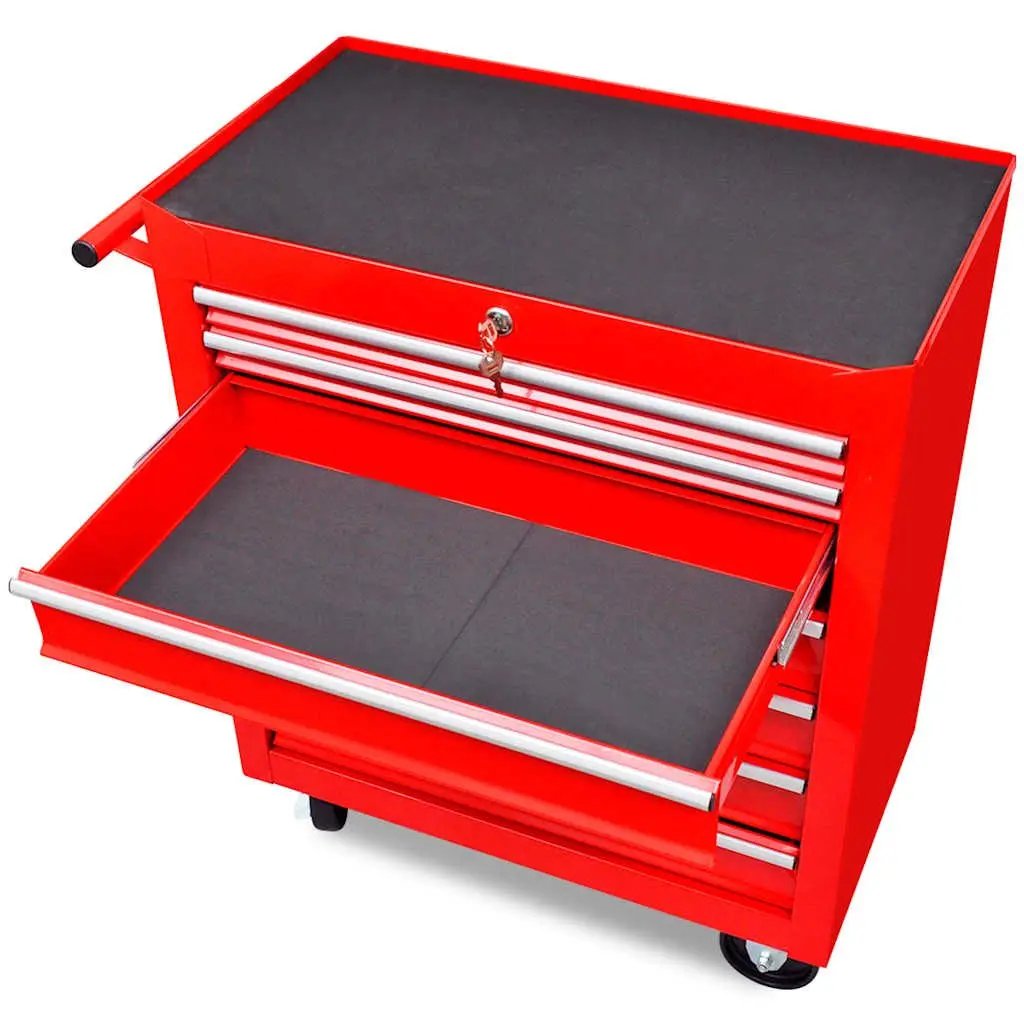 Tool Trolley Lockable with 7 Sliding Drawers Red