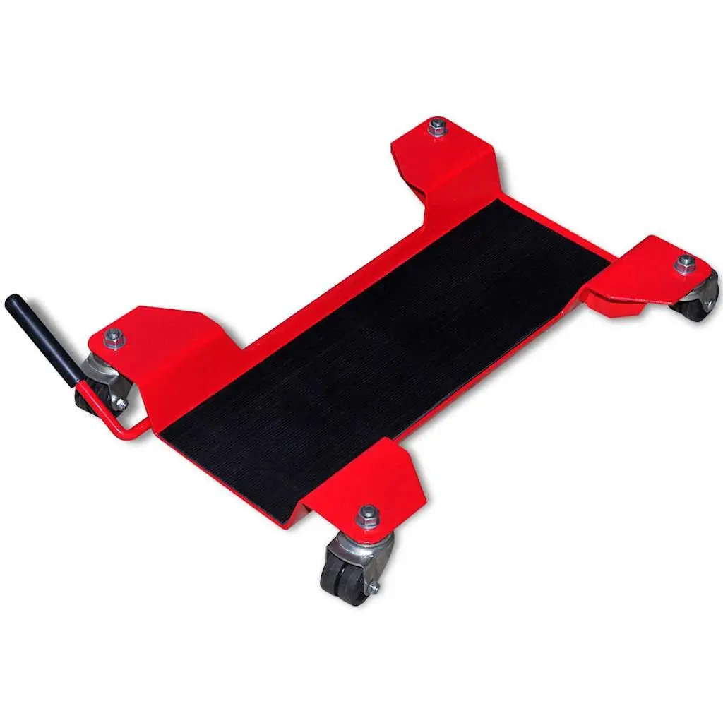 Heavy Duty Motorcycle Dolly Stand Red with 360 Degree Swivel Castors for Easy Movement and Parking in Garage