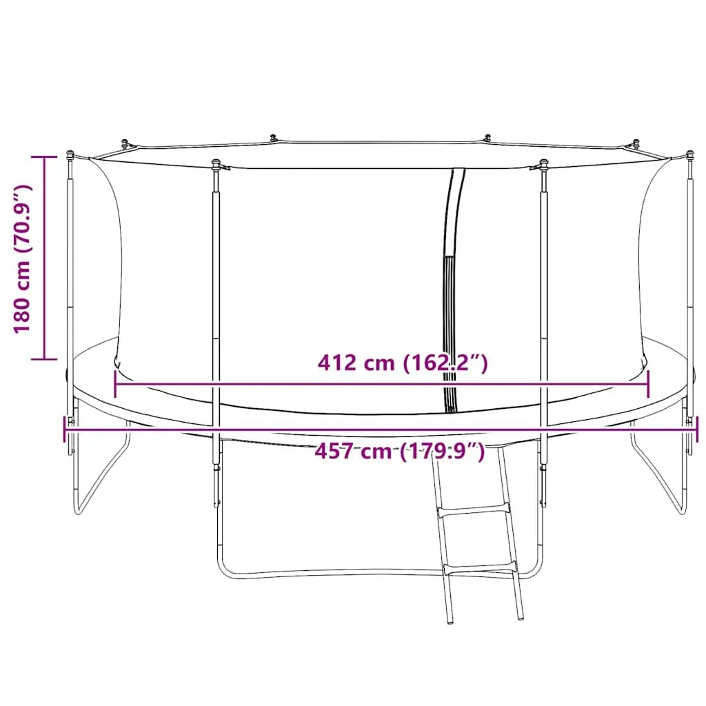 Trampoline Safety Net Weatherproof Black 4.57m Replacement Enclosure