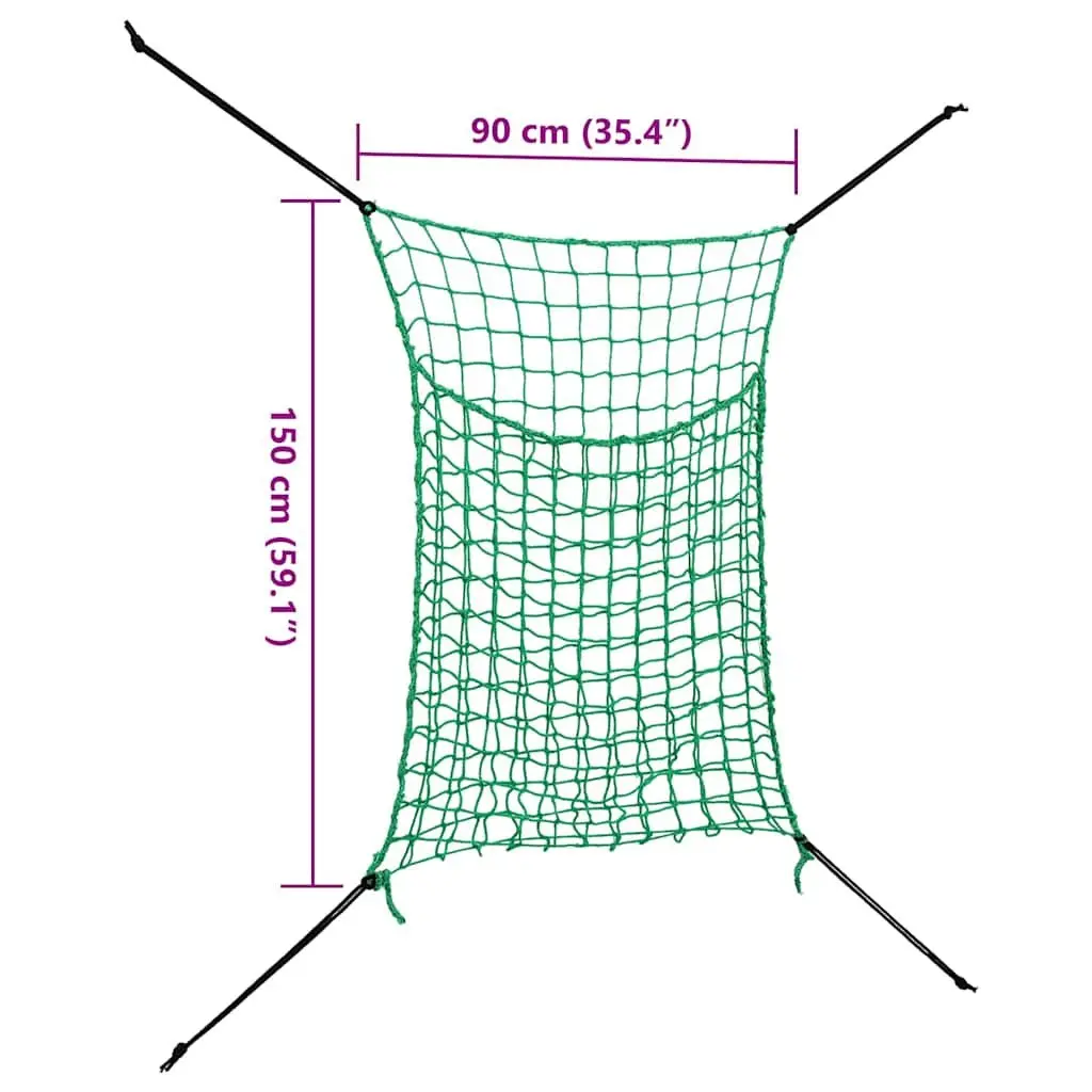 Hay Nets Rectangular 0.9x1.5m Green PP Mesh 2 Pieces Horse Pony Feeding Slow