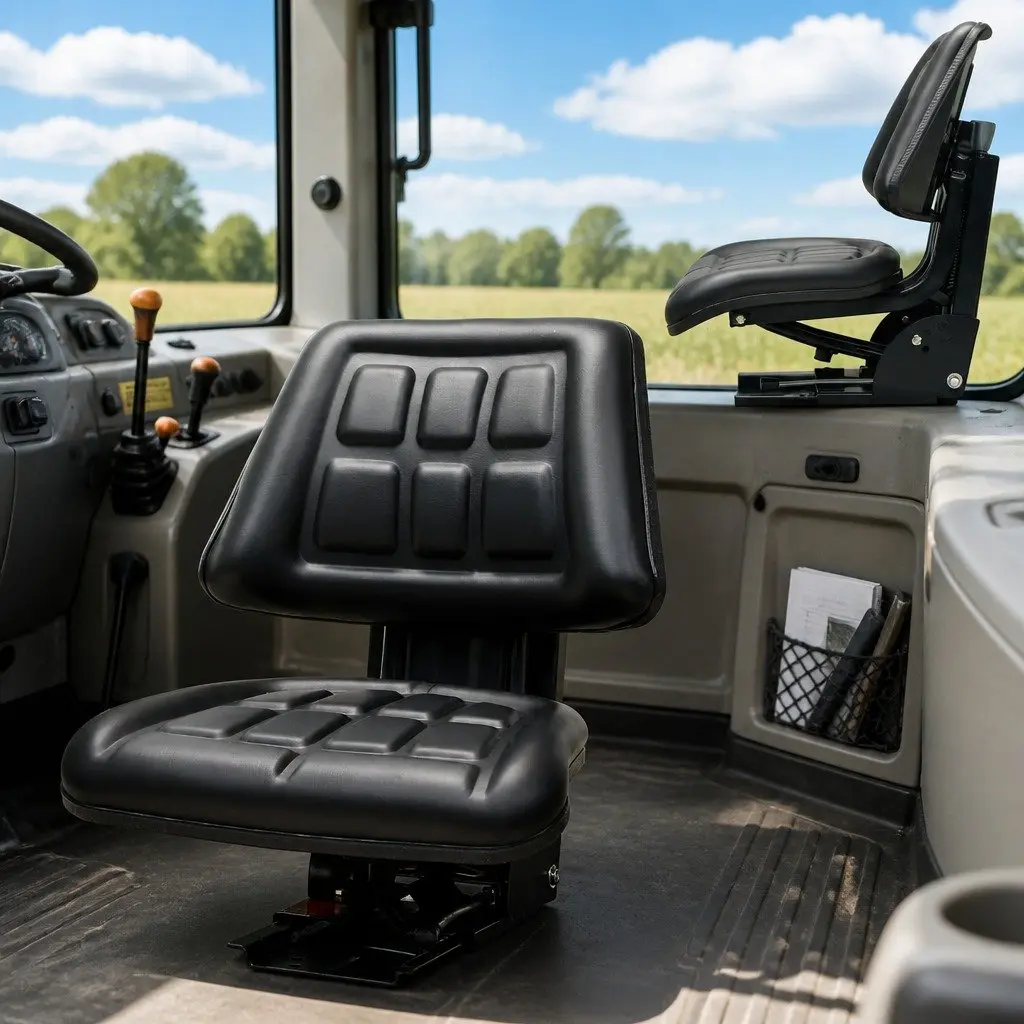 Tractor Seat with Suspension Black Steel Frame Water-Resistant PVC Padded