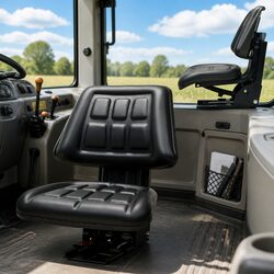 Tractor Seat with Suspension Black Steel Frame Water-Resistant PVC Padded