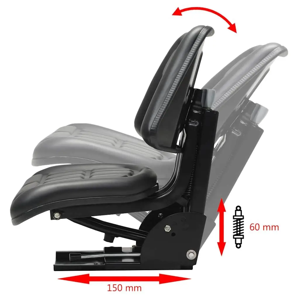 Tractor Seat with Suspension Black Steel Frame Water-Resistant PVC Padded
