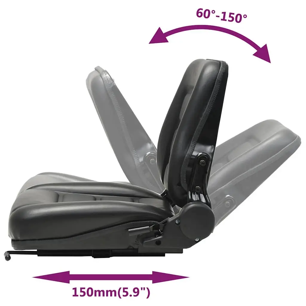 Tractor Forklift Seat Heavy Duty Adjustable Backrest Black Padded