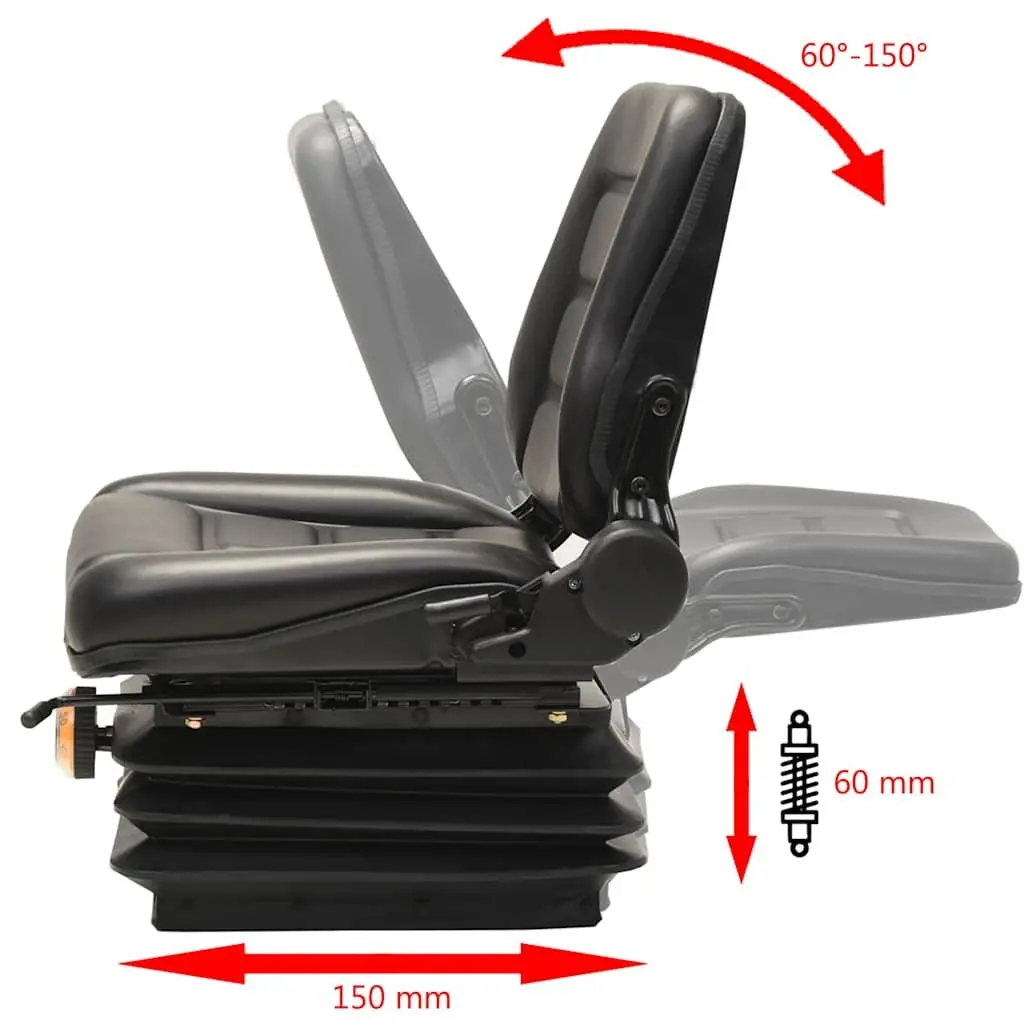 Forklift Tractor Seat Heavy Duty Comfort Suspension Adjustable Backrest Black
