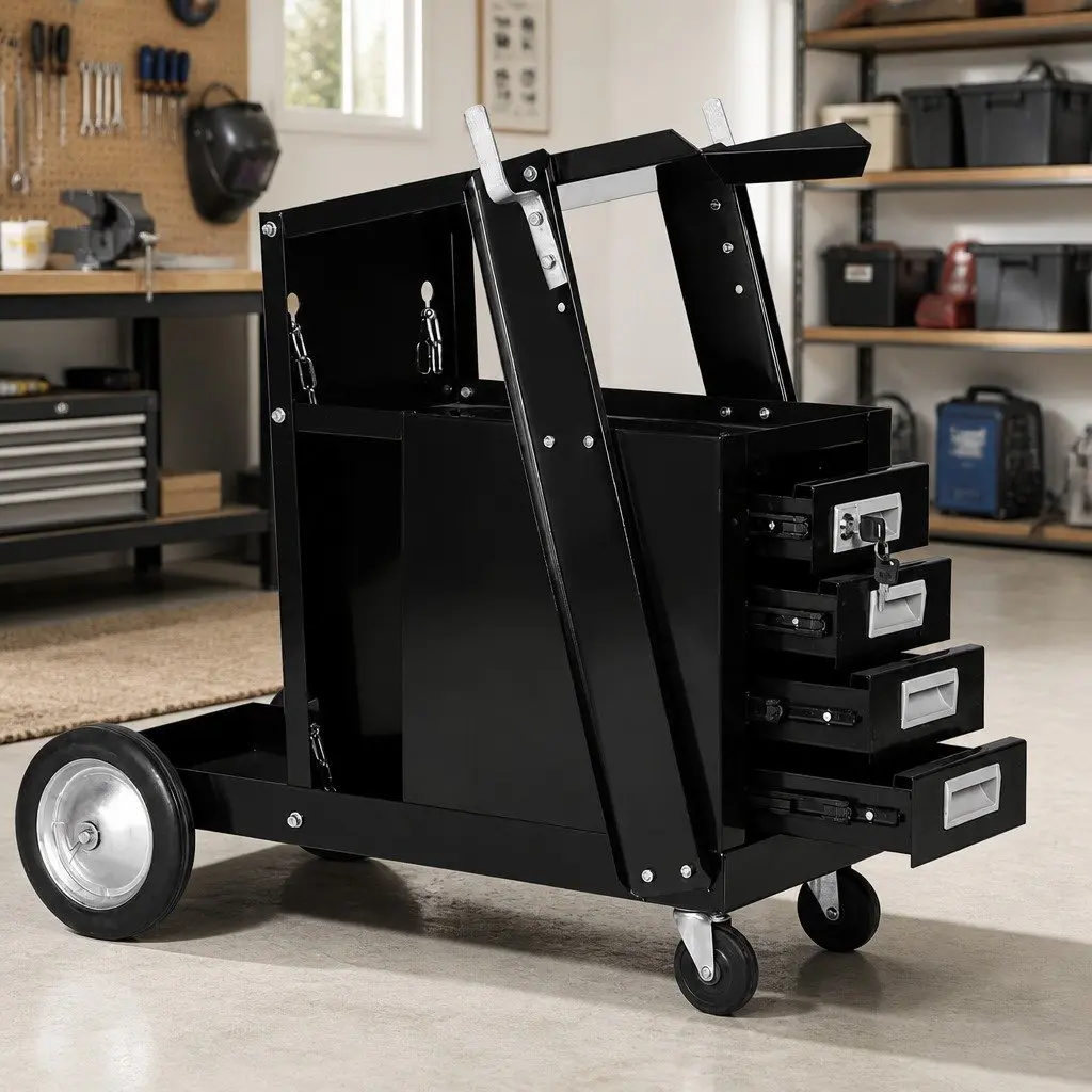Welding Cart Mobile Trolley Black Steel 4 Drawers