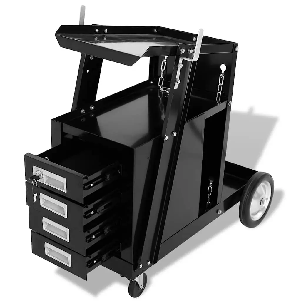 Welding Cart Mobile Trolley Black Steel 4 Drawers