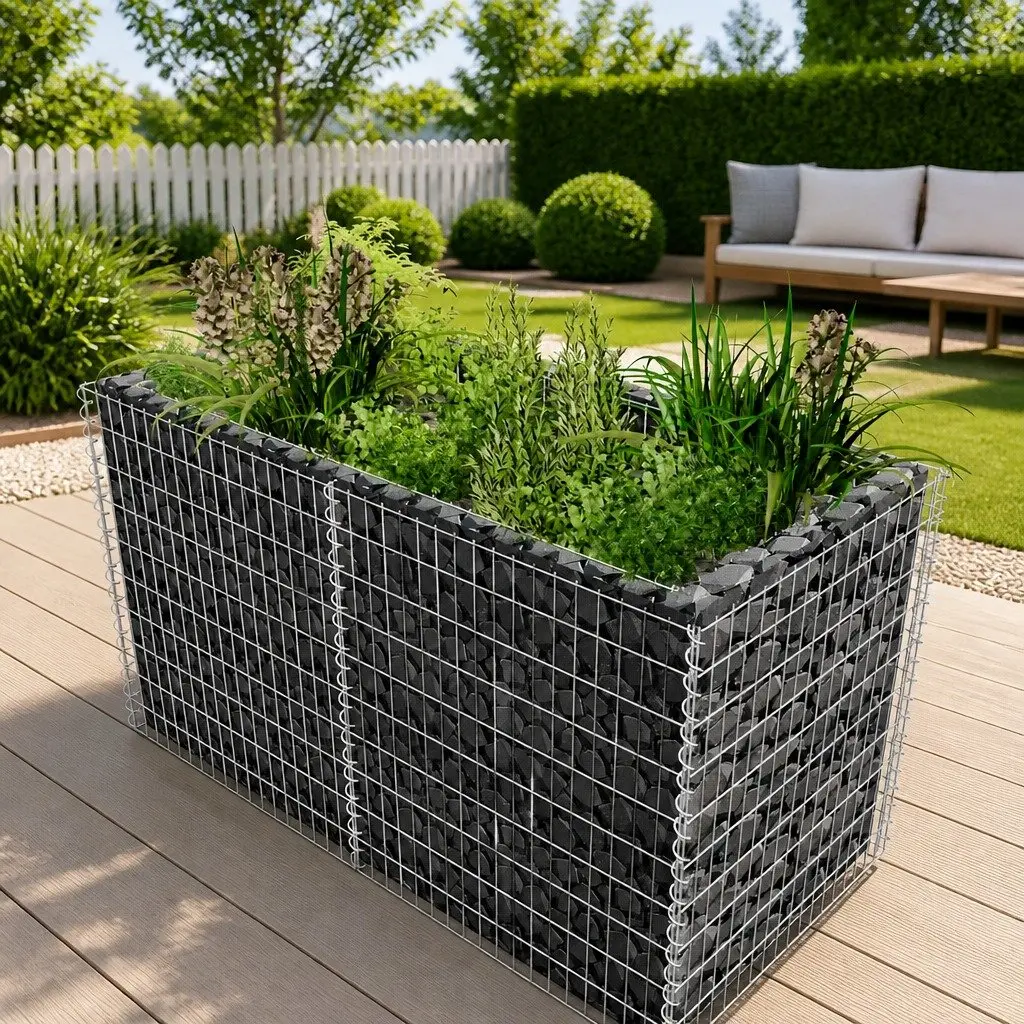 Gabion Raised Bed Garden Border Planter Silver Steel Mesh 180x90x100cm