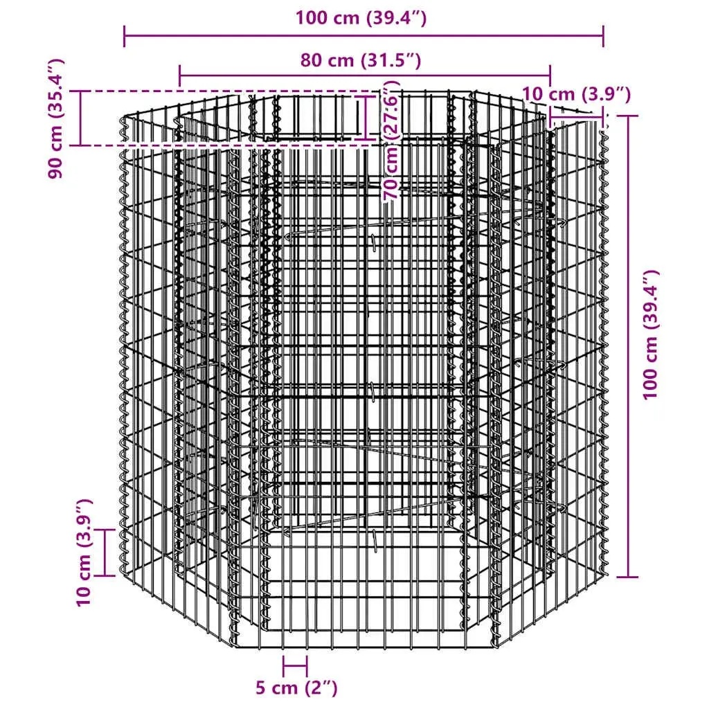 Raised Bed Garden Planter Hexagonal Galvanized Steel Mesh 100x90x100 cm Silver