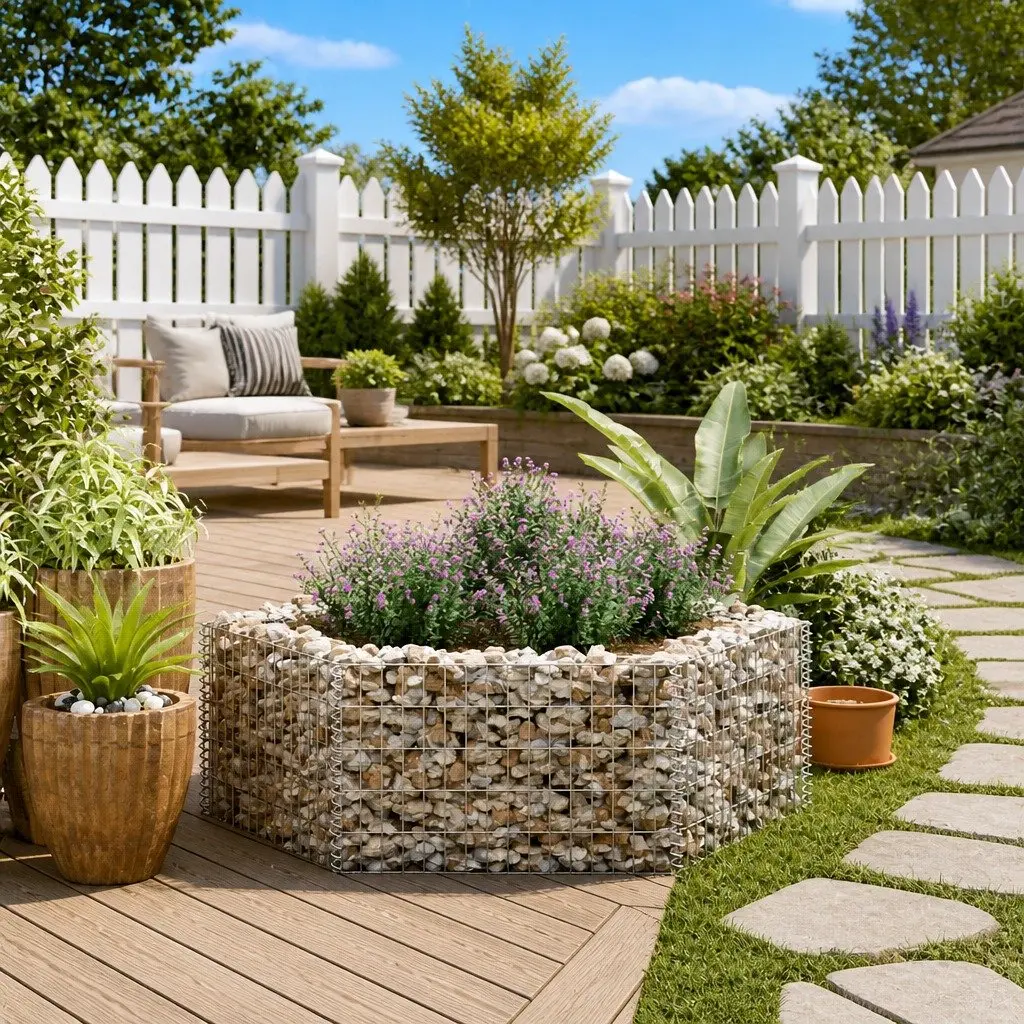 Hexagonal Gabion Raised Bed Garden Planter 160 x 140 x 50 cm Silver Galvanised Steel