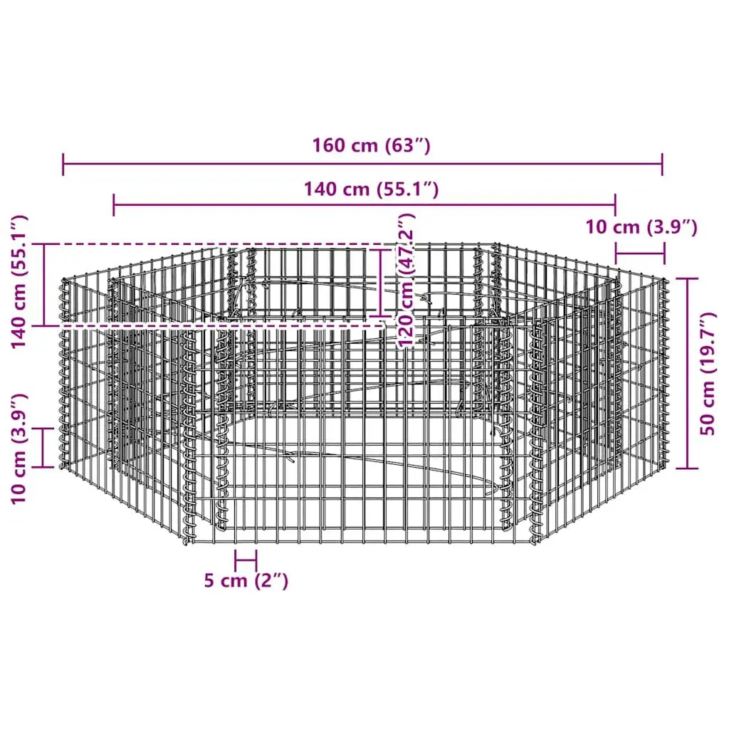 Hexagonal Gabion Raised Bed Garden Planter 160 x 140 x 50 cm Silver Galvanised Steel