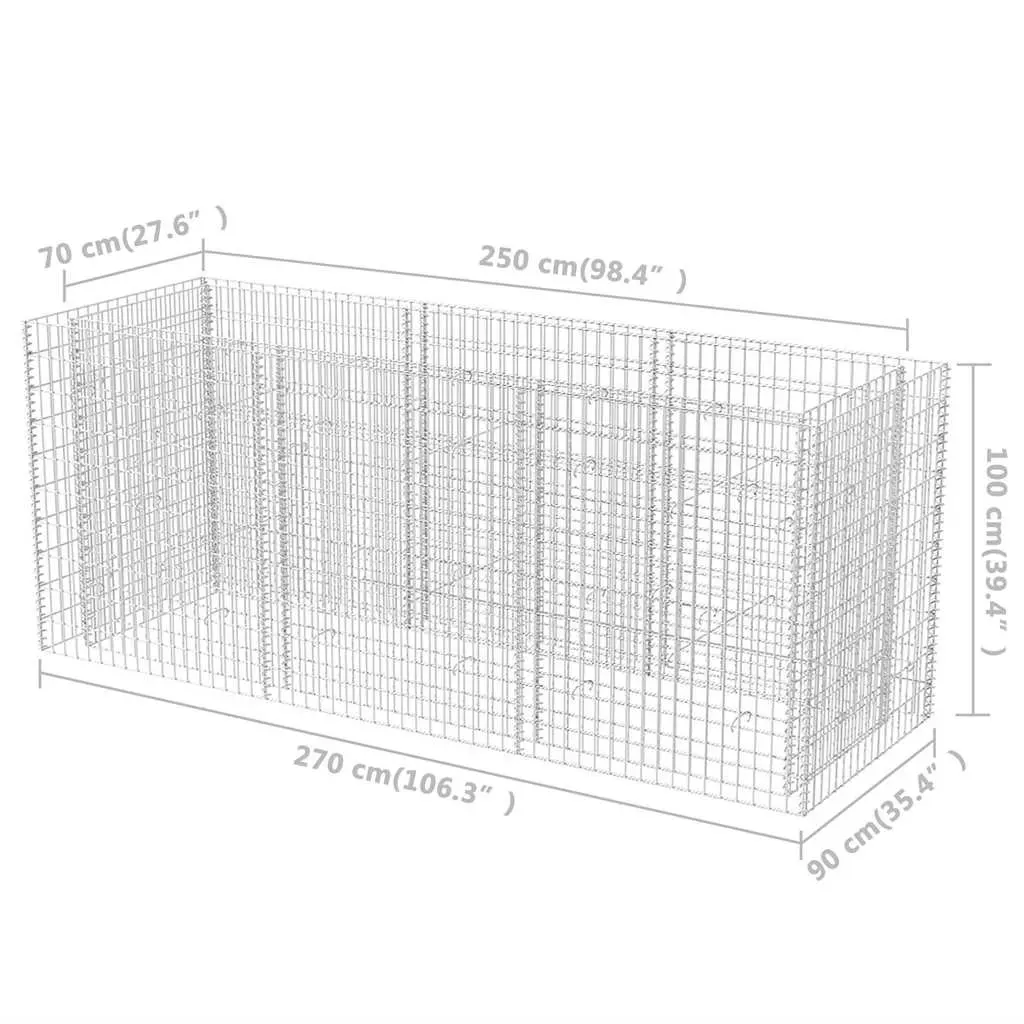 Gabion Raised Bed Silver Garden Planter Outdoor Flower Border 270x90x100 cm