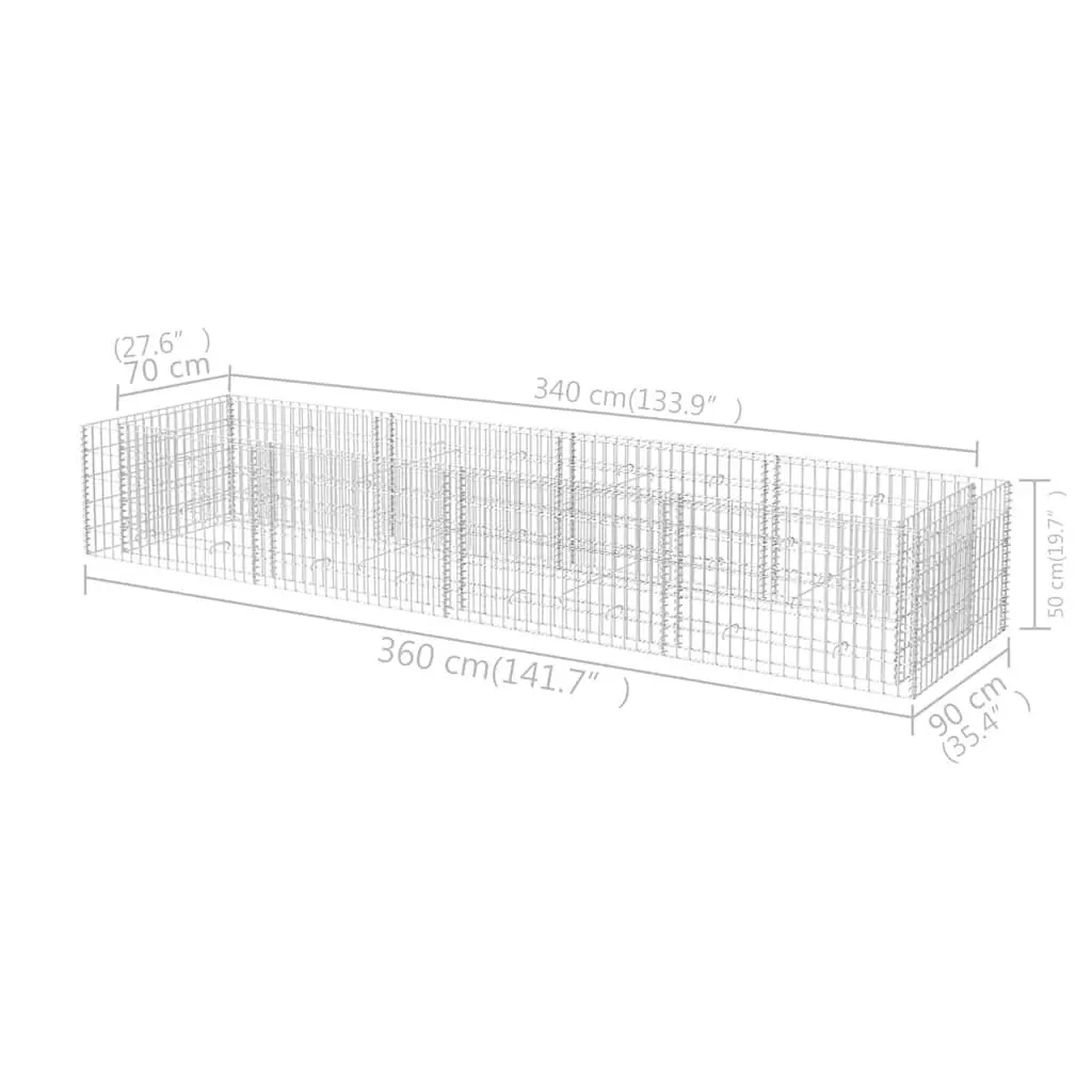 Gabion Raised Bed Garden Planter Border Box Silver 360x90x50cm Outdoor