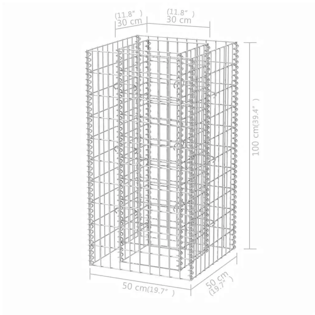 Garden Planter Border Silver Galvanised Steel Raised Bed 50x50x100cm