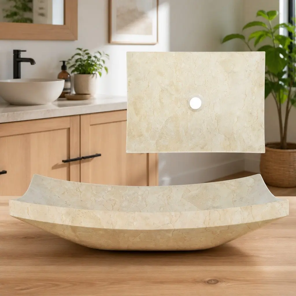 Cream Rectangular Marble Sink