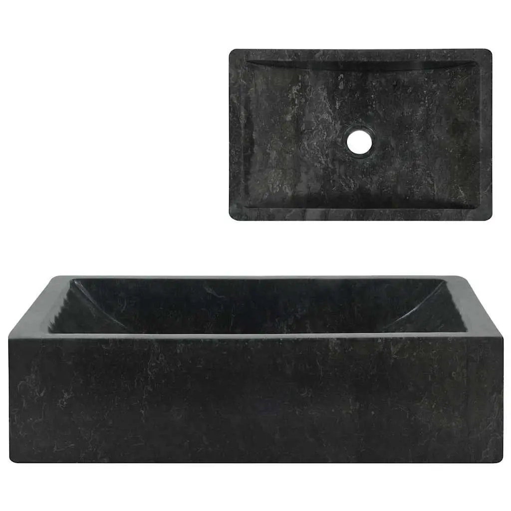 Handmade River Stone Bathroom Sink Rectangular Black High Gloss 45x30x12cm